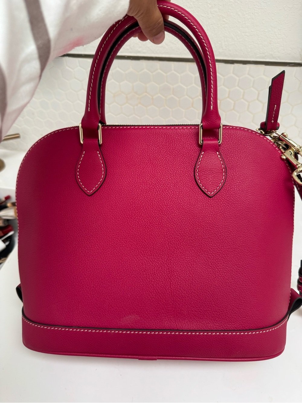 Dooney & Bourke Fuchsia Dome Satchel with Gold Plaque Lmted Edition Certificate - Picture 2 of 13